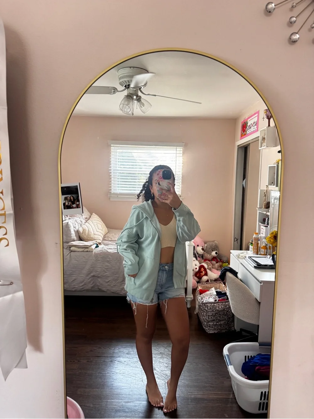American Eagle Outfitters Pastel Mint Hooded Bomber Jacket